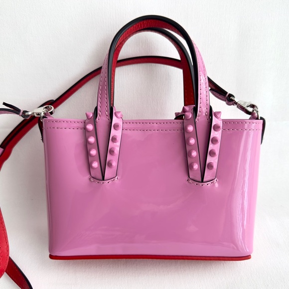 ✨New CHRISTIAN LOUBOUTIN Cabata Nano East West Patent Leather Tote Bag Gummy - Picture 3 of 14